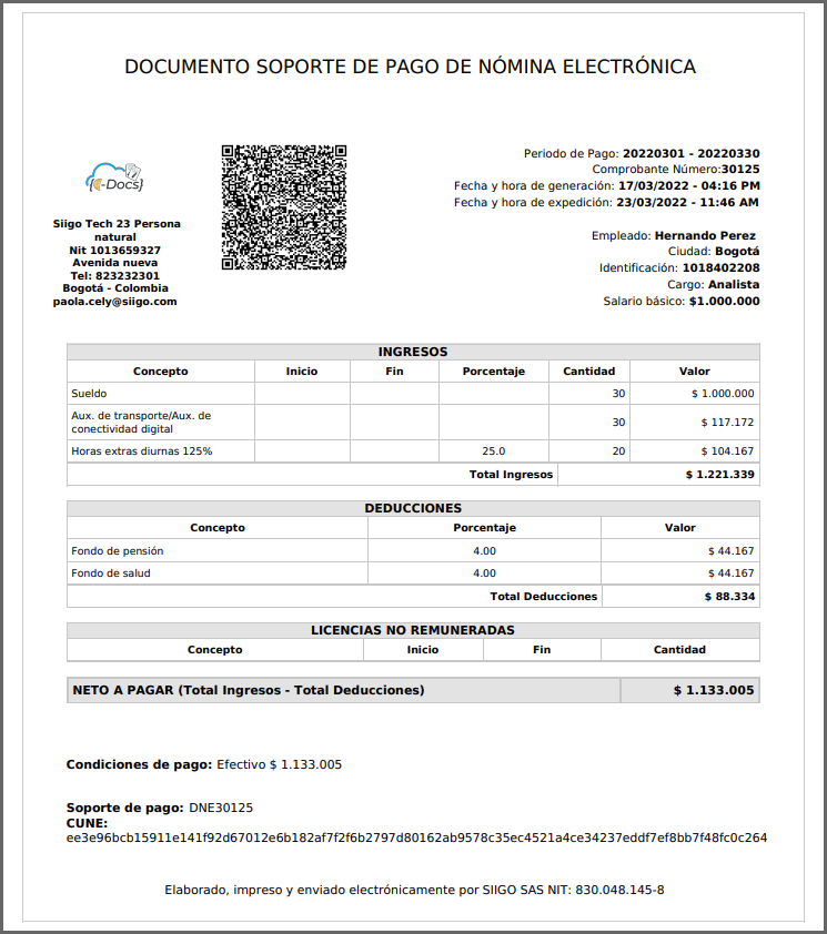Documento soporte pago de nómina electrónica